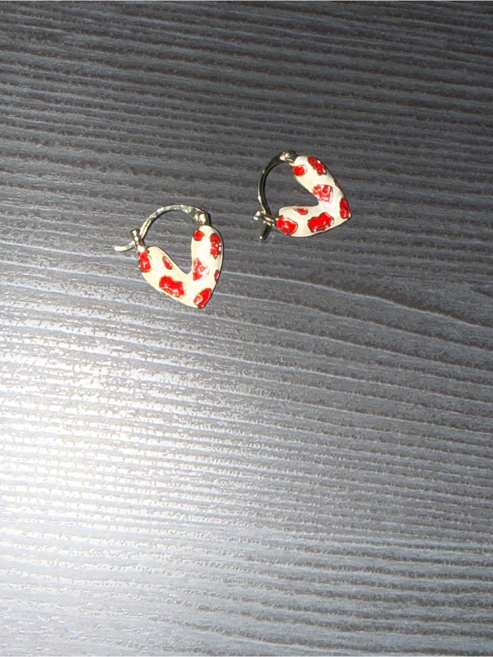 Gold Heart Hoop Earrings with Red and Pearl Enamel Accent - Picture 7 of 7
